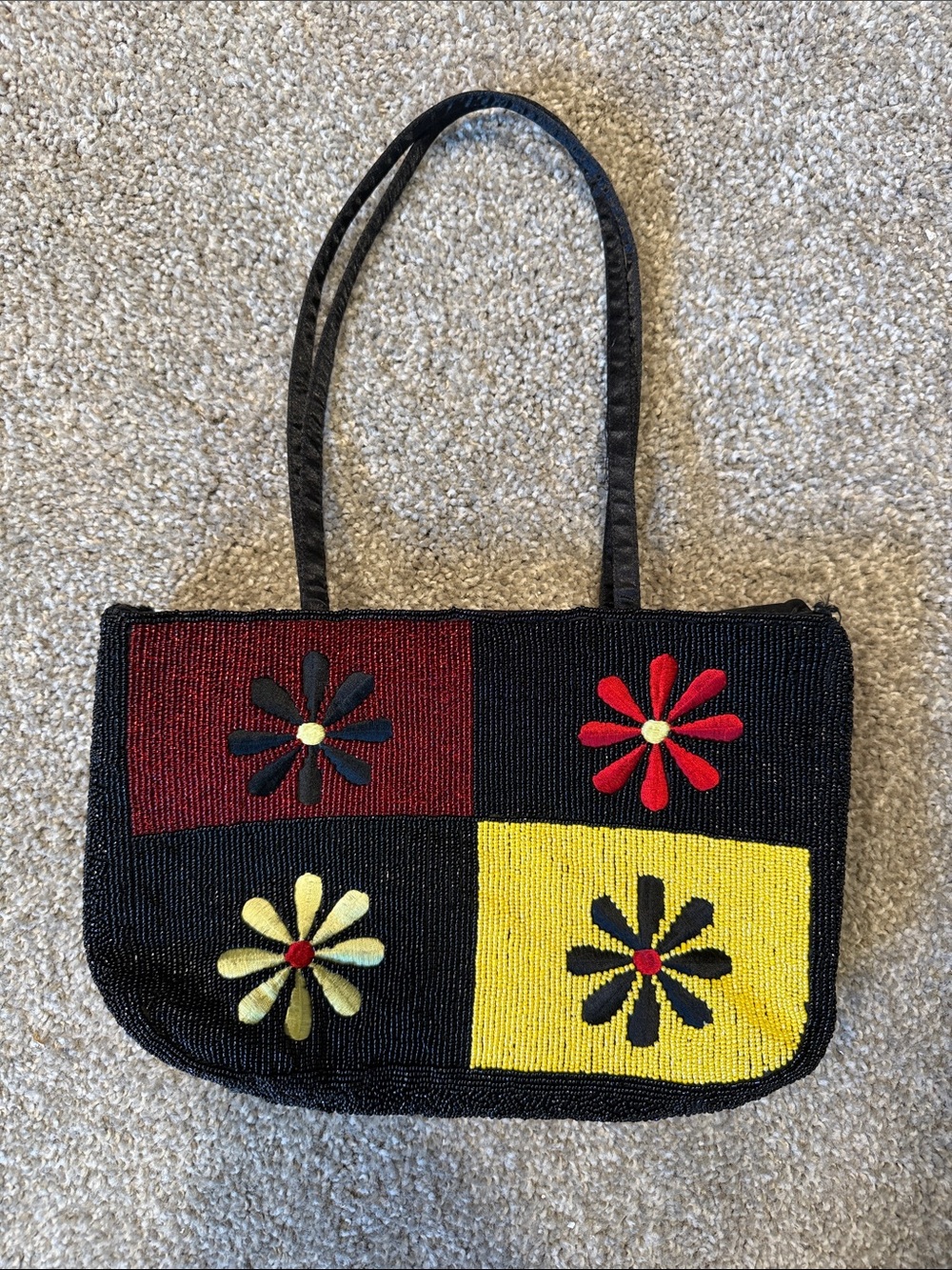 Vintage Beaded Melanie Barse  Patchwork Floral Daisy Purse